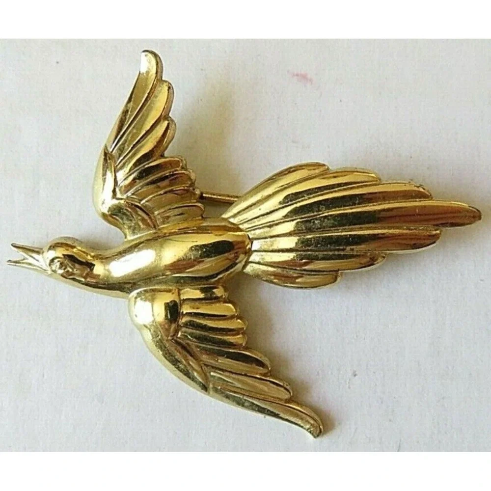 Forstner Sterling Silver Yellow Gold-Plated Bird in Flight Brooch‎ Pin Signed